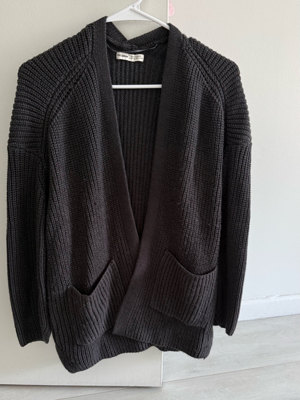 Pull&Bear Gray  Chunky Open-Front Cardigan with Patch Pockets
